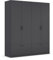 Rauch Möbel Bari, Kleiderschrank, Schrank, Garderobe, Organizer, 4-türig, 2 Schubladen für mehr Stauraum, Farbe Graumetallic, Schwarz, Griffe Grau metallic, 181x210x54cm