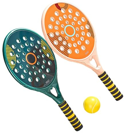 Hellery 2 Piezas Raquetas de Playa de Tenis Juguete Deportivo Gran Superficie Ligero Agarre Cómodo con Bola Adecuado para Niños Juegos en Playa Picnic