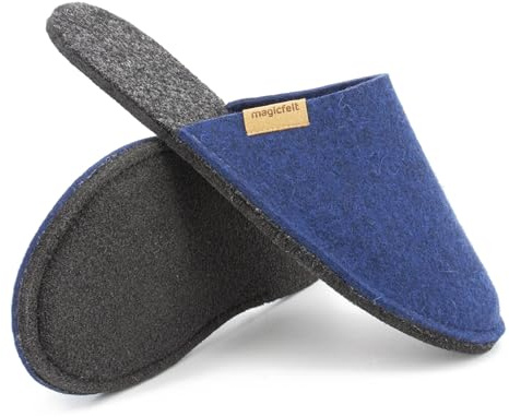 Magicfelt Filttoffel Magic Travel tillverkad av 100 % återvunnen ny ull för kvinnor och män – perfekt för resor och hem, Re Midnight, 36/37 EU