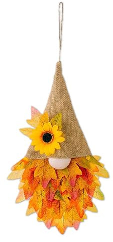 iwiio Autumn Wreaths for Front Door, Autumn Door Wreath Gnome, Maple Leaf Fall Decorations Wreath, Fall Wreath for Halloween Decorations, Thanksgiving, Harvest Festival