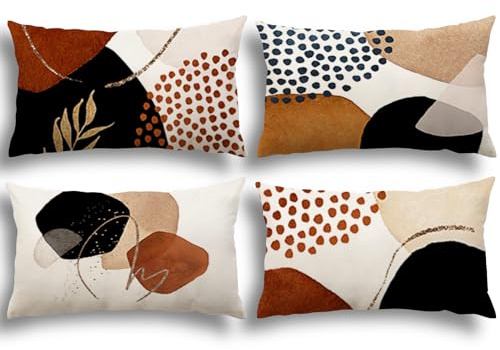 YCOLL Kissenbezug 40x60 4er Set Dekokissen Leinen Kissenhülle Modern Sofakissen Boho Kissenbezüge Abstrakte Muster Kissenhüllen für Sofa Schlafzimmer Couch Outdoor Kissen 40x60 A092