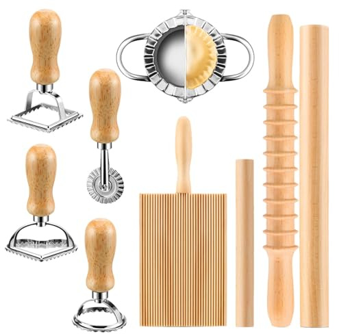 Pasta Kavelset, Pasta Making Tool - Trä Ravioli Stämpel Board Pasta Maker,Set med 9 köksprylar, tillbehör för pastatillverkning för köksnudlar, pasta