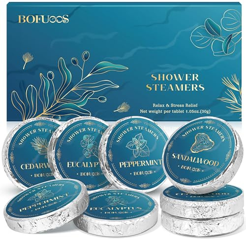 Bofuoos Gifts for Men, Shower Steamers Aromatherapy Easter Gifts for Adults, Men Gifts for Birthday, Fathers Day, Bath Bombs with Essential Oil SPA Relax Self-Care (8 pcs)