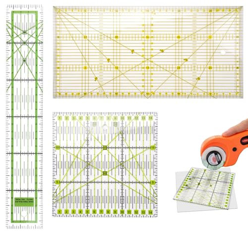 3 Stück Patchwork Lineal Quilten Lineal, Nählineal Set, 15x15cm/15x30cm/5x30cm, Lineals Nähen mit Winkelanzeigen, 30/45/60Grad, Schneiderlineal Nähen Zubehör zum Quilten, Stoffhandwerk, Nähen, Basteln