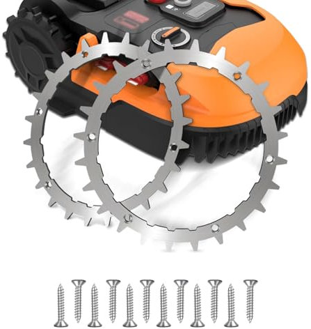 Mähroboter-Spikes für Worx Landroid modells S/M, Mähroboter zubehör mit 12 Edelstahls Schrauben, Traktionsverbesserung für Mähroboter, Rasenmäher Roboter-Spikes Radgröße 205mm