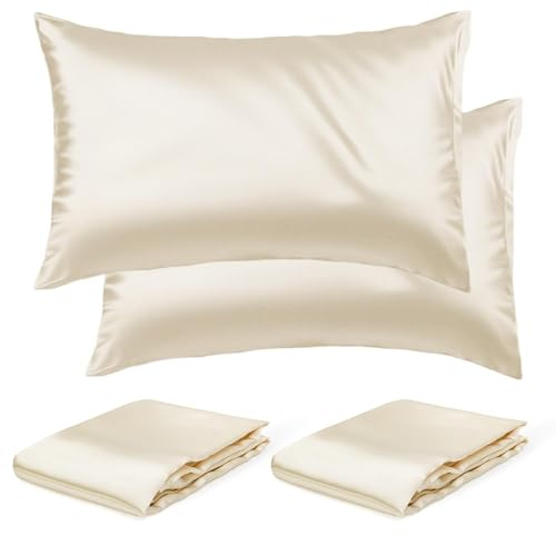 THALMONA Set Federe Cuscino Letto con Cerniera 2 Pezzi 50x70 Cm – Copricuscino Letto Morbido Elegante con Zip Resistente, Facili da Lavare Antipiega Traspiranti, Anallergiche in Poliestere (Beige)