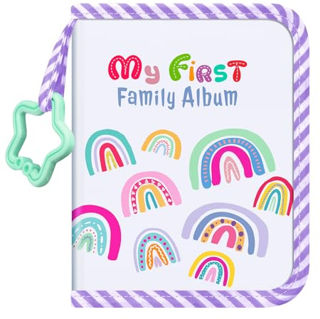 FINTIE Baby Photo Album 4x6 Inch, 18 Photos My First Family Album Book with Soft Cloth Cover & Hook for Newborn/Toddlers/Kids/Baby Shower Memory Birthday Gifts, Dreamy Rainbow