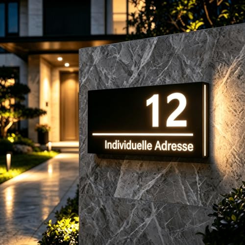 Señal solar personalizada con número de casa, placa LED de dirección de carga dual con sensor automático de atardecer a amanecer, número de puerta acrílico personalizado para exteriores, letreros de