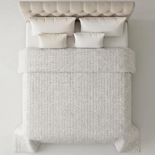 Riad Arredo Copriletto Trapuntato Piazza e Mezzo Estivo Primaverile 210x260 cm – Trapuntino Leggero in Morbida Microfibra Traspirante Mano Delicata - Leopardato Grigio