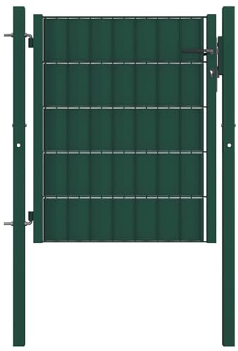 Valla de PVC y puerta de jardín de acero, 100 x 100 cm, verde, con postes y bisagras