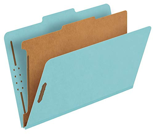 Pendaflex Recycled Classification File Folders, 1 Divider, 2 Embedded Fasteners, 2/5 Tab Cut, Legal Size, Light Blue, Box of 10 (28777R)
