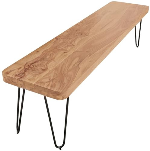 FineBuy Massive Sitzbank Harlem Akazie Holz Bank für Esstisch massiv, Küchenbank Massivholz, Essbank ohne Lehne für Esszimmer Braun