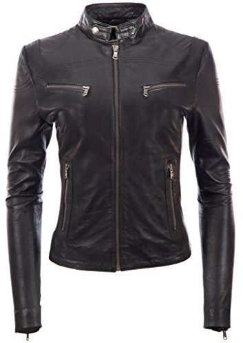 Aviatrix Cuero Real Corta Chaqueta De Motociclista Cabida De Las Mujeres (CRD9)