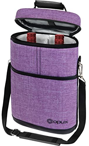 opux 2 Bottle Wine Carrier Tote, Insulated Leakproof Wine Cooler Bag, Wine Travel Bag for Picnic BYOB Beach, Portable Wine Bottle Carrying Case, Gift for Wine Lover Women Men Christmas, Purple