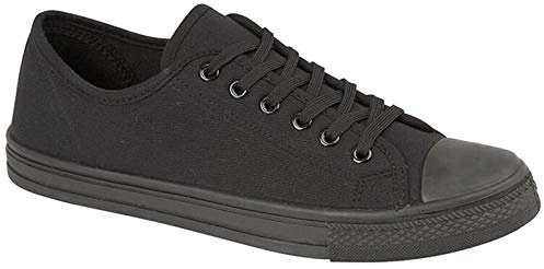 Mens Canvas Shoes Casual Lace Up Retro Plimsolls Plimsoles Low Top Flat Gym Baseball Sports Skate Trainers Lightweight Sneakers Fashion Classic Pumps Espadrilles(All Black, 12)