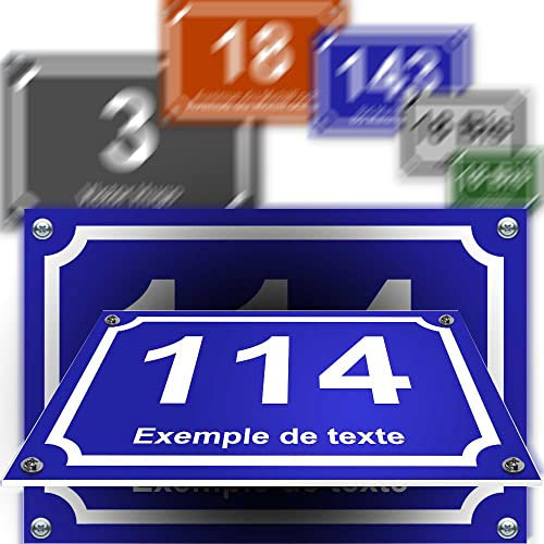 Petite plaque PVC numéro maison décorative - pour porte et boite aux lettres - collection classique : 2 lignes personnalisables