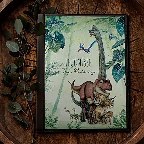 Zeugnismappe mit 10 Folien Hausaufgabenheft Hülle Dino T-Rex Dinosaurier personalisierbar Schulanfang Schulanfänger Einschulung Wunschname zm10 - ausgewählte Größe: *Zeugnismappe 10 Folien*