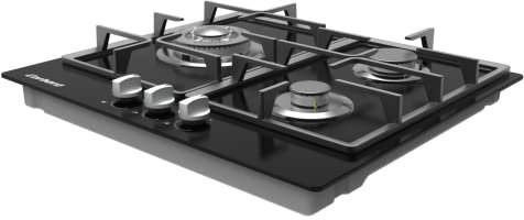 Corberó - Encimera de Gas Butano | CPCGM3F3121N | 6,05 Kw | 3 Fuegos | Zona Wok | Autoencendido | Seguridad Corte De Gas | Parrilla Hierro Fundido | Kit de conversión a gas natural | Negro