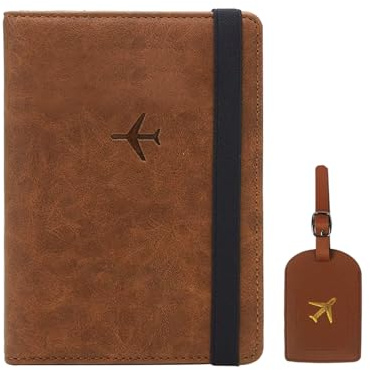Protege Passeport,Protège Passeport avec Blocage RFID,Portefeuille de Voyage Étui à Passeport,Contient des Cartes, un Passeport, Un Portefeuille, Des Articles de Voyage Essentiels (Brun)