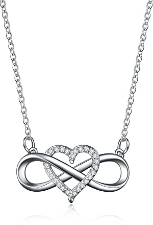 Collier Infini en Argent 925 Bijou Oxyde de Zirconium Rond Coeur Amour Ensemble Pour Toujours - Cadeau Fille