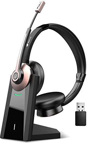 Earbay Auriculares inalámbricos, auriculares Bluetooth con micrófono cancelación de ruido y dongle USB, auriculares de oficina con base de carga para teléfono celular, computadora, tableta, trabajo,