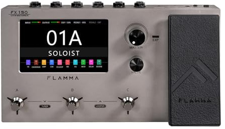 FLAMMA FX150 Multi Effects Processor Electric Guitar Pedal with Amp Modelling Cabinet Simulation Global EQ Touchscreen 160 Built-in Effects 180 Editable User Effects Slots Looper Main I/O Ports