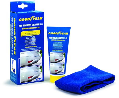 Goodyear Kit Rimuovi Graffi 5.0, Cancella Graffi e Rigenera Carrozzeria, Pasta rimuovi Graffi, Formual Testata Contro Graffi, Flacone da 200 ml e Panno Microfibra