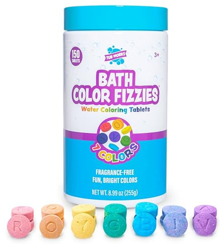 Tub Works® Couleurs Pétillantes Pour Le Bain, 150 pcs | Non Toxique Et Sans Parfum | Pastilles Pétillantes De Couleur Pour Le Bain Pour Enfants | Créez Des Couleurs De Bain | 7 Couleurs De Pastilles