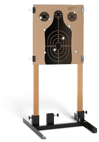 Modern Innovations (1 Pack) Steel Target Stand Base for Paper Silhouette Shooting Targets, 8” - 24” Adjustable Width, USPSA/IPSC - IDPA Practice, Includes 2 Cardboard Targets for Shooting