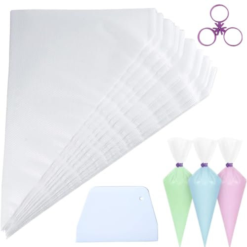 Fyvadio Spritzbeutel, 12 Zoll - 100 Stück Anti Burst Pastry Bags, Icing Piping Bags für Frosting, 3 Bag Ties und 1 Cake Scrapers, ideal für Kuchen und Kekse Dekoration