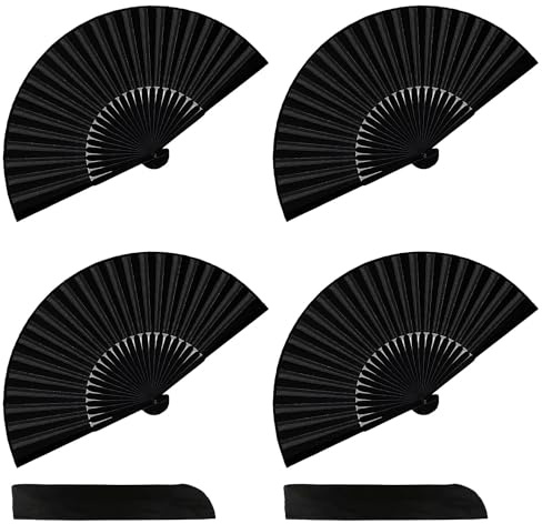 RYAN Fächer Schwarz 4 Stück Handfächer Bambus Faltbare mit Aufbewahrungstasche Fächer für Wanddekoration Fotografie Dekoration Hochzeit Party Sommer Geschenke