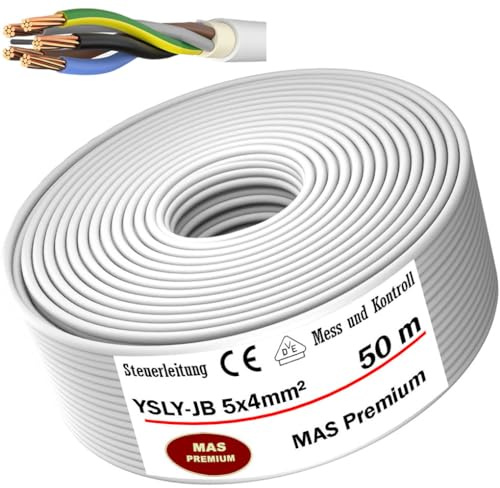 MAS Premium 5–70 m YSLY-JB 5 x 4 mm² flexibel kontrollkabel, grå, kabel, mät-, kontroll- och styrledning för verktygsmaskiner, kontrollkabel, e-bil, laddningsbox, anslutning till laddningsstation (50