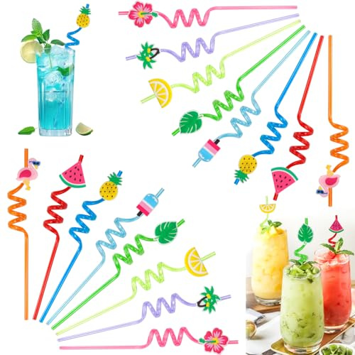 Cannucce Cocktail Plastica Riutilizzabili Cannuccia Riutilizzabile Bambini 16 Pezzi Reusable Straw Spesse Cannucce Carta Colorate Lunghe per Feste di Foresta Pluviale Cannuccia (Foresta Pluviale)