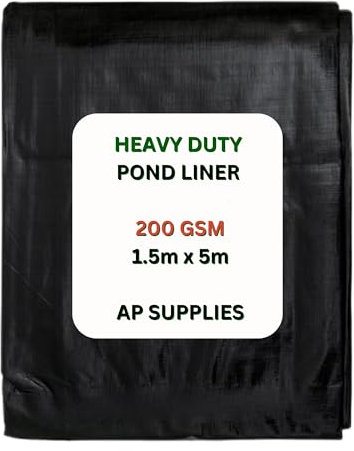 AP Supplies 1.5m x 5m Black Pond Liner 200g/sqm - Heavy Duty HDPE Material - UV & Tear Resistant, Flexible for Koi & Fish Pools, Water Garden - Ideal for Small to Large Ponds, Wildlife, Underlay