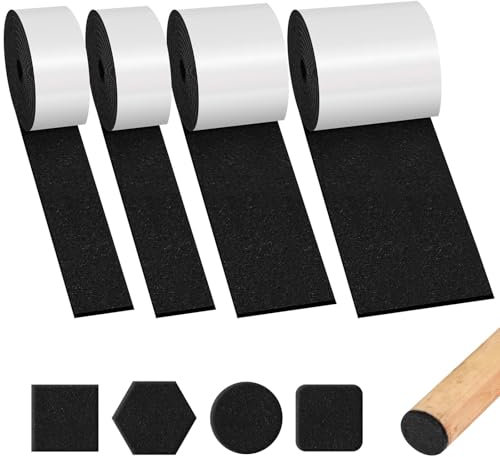 4 Rolls Felt Furniture Pads, Felt Pads for Furniture Feet 100cm x 10cm/5cm/2cm, Furniture Pads Floor Protectors, Chair Feet Protectors, Furniture Pads Self Adhesive for Table Chair Bed Sofa Legs