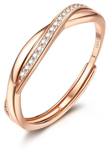 JeweBella Bague Argent 925 Réglable Empilables Alliance Or Rose Anniversaire Bijoux avec Carte Cadeau