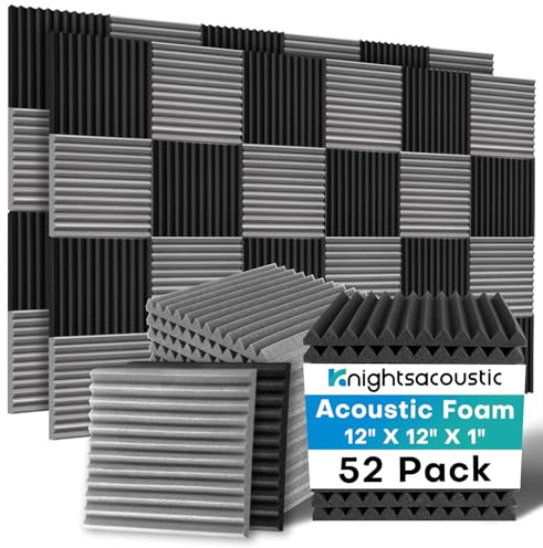 52 Pack Acoustic Foam Panels, 1 X 12 X 12 Inches Sound Proof Foam Panels for Walls, High Density Acoustic Panels Sound Absorbing, Grey Noise Cancelling Studio Wedges (NOT INCLUDE ADHESIVE)