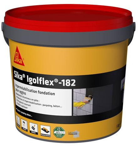 SIKA - Revêtement bitumineux en pâte - Sika Igolflex-182, Noir - Pour l'imperméabilisation et la protection des murs de fondations - Prêt à l'emploi - Fort pouvoir couvrant - Application facile - 5kg