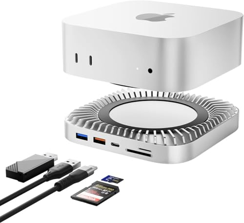 Mac Mini M4 Dock, USB C Hub Aluminum Mac Mini Stand and HDMI Hub for M4 and Pro 2024 with M.2 NVMe/SATA SSD Enclosure, 4K60Hz HDMI,10G USB A/C, 5G USB A*2, Charge, SD/TF, Audio
