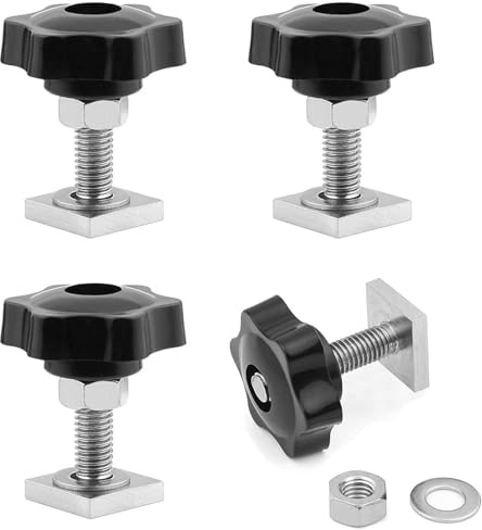 DAIRYCOF Set di 4 scanalature a T, M6 x 35 mm, 20 x 20 x 4 mm, con dadi a stella e rondelle, compatibili con barre portatutto, barre portapacchi, portabici e binari