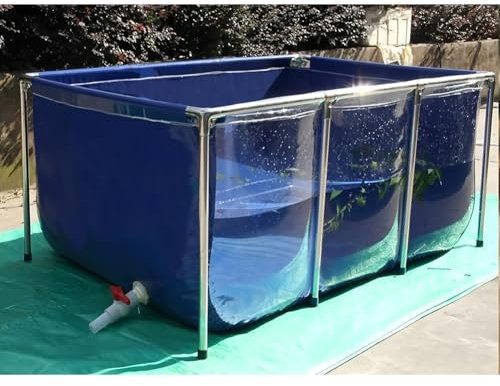 PVC Canvas Fish Pond with Steel Frame - Large Rectangular Above Ground Pool with Clear Viewing Window - Foldable Water Storage Tank
