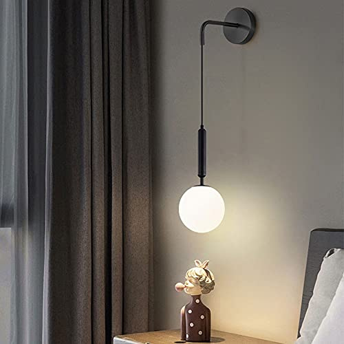 ZXQUEGF Globe Glas Vägglampa Belysningsarmatur, Mid Century Väggmonterad, Nordic Sänggavel Belysningsarmaturer för Vardagsrum Sovrum Sängbord Hall
