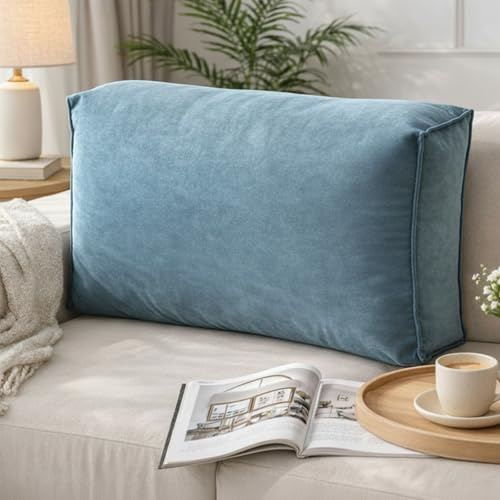 GYCS Schienale Divano Cuscino, 60/70/80/90/100Cm Cuscini da Lettura Grande Supporto Lombare Parete Removibile Lavabile per Letto, Sfoderabile E in Lavatrice Divano, Tatami,Blu,90X12X45CM