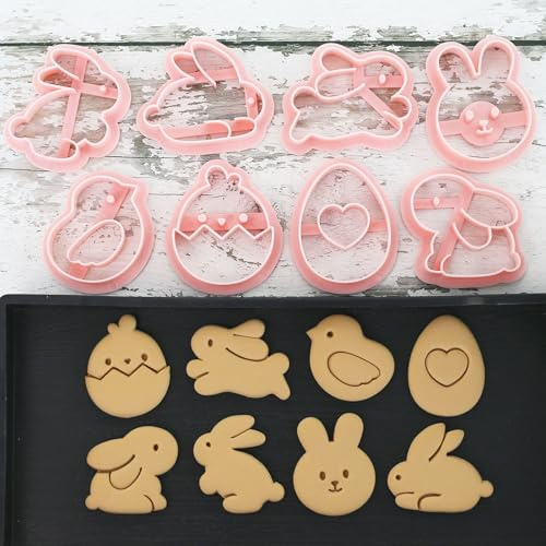 8pcs Mini Easter Cookie Cutters, Bunny, Egg & Chick Shapes