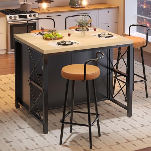 Kelodan Isola da cucina con barra luminosa a LED, tavolino nero, piano di lavoro da cucina, tavolino da caffè, adatto per soggiorno, sala da pranzo, superficie della scrivania con struttura in legno