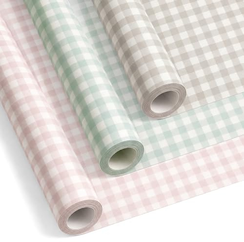 OH YEAH - 3 Unidades - Rollos Papel de Regalo Vichy - 70 cm x 2 m - Papel de Envolver para Regalos y Detalles - Decoración para Fiestas y Eventos - Ideal para Cumpleaños, Bodas y Celebraciones