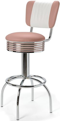 Bel Air Barstuhl 2-er Set Barhocker Gastronomie Hocker Bar Stuhl 50's Designerbarhocker Diner Hochstuhl (Dusty Rose/White)