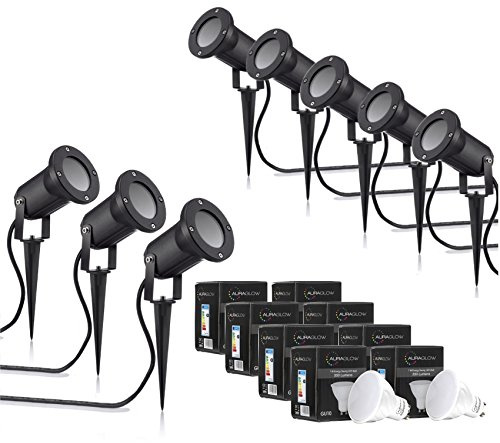 Auraglow Deep Recessed Garden Spike Light GU10 Holder IP54 Outdoor Uplighter - Warm White LED Bulb Included - Pack of 8