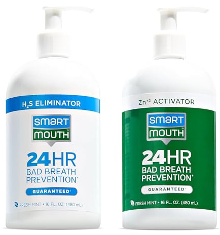 SmartMouth Original 2-Bottle Zinc Activated Mouthwash with Pumps - Instant Fresh Breath Mouthwash - Eliminates Bad Odors & Bad Breath - Sugar, Gluten & Alcohol-Free - Fresh Mint - 16 fl oz, 2-Pack