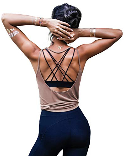 OYANUS Womens Summer Workout Tops Sexy Backless Yoga Shirts Open Back Activewear Running Sports Gym Tank Tops Bisque M